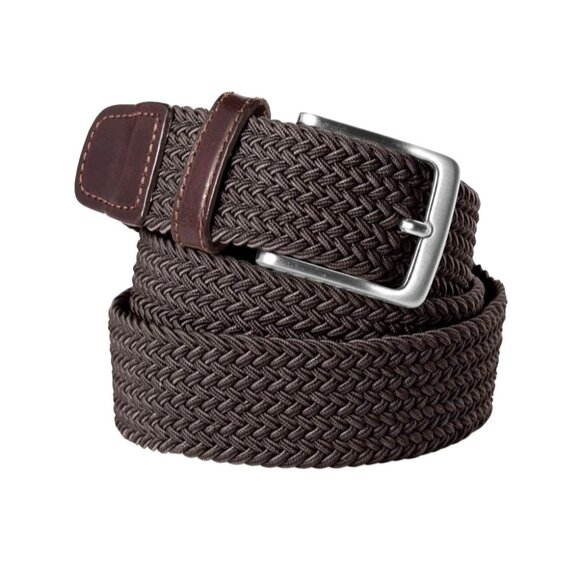 Lands’ End Men’s Chocolate Brown Woven Braid Elastic Belt Size Large 36-38 - Picture 1 of 10